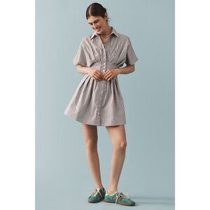 New Anthropologie The Tobie Button-Front Pleated Shirt Dress by Exquise Mini XL